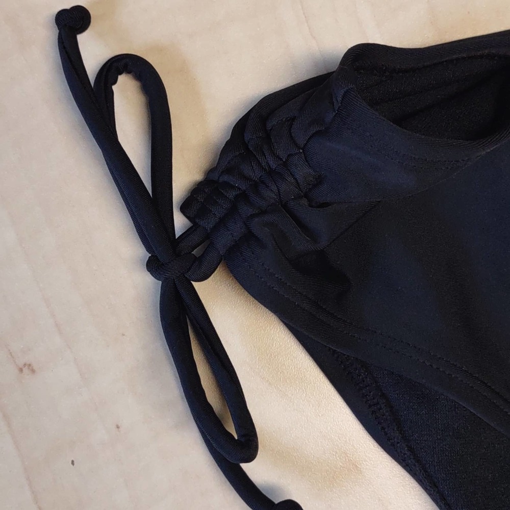 Arizona Jean Co High Waist Shirred Tie Side Bikini Swim Bottom Black Lg - Picture 6 of 10